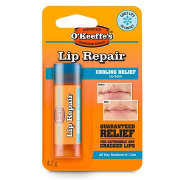 O’Keeffe’s Lip Repair Cooling Relief hűsítő ajakbalzsam csomagolása száraz, repedezett ajkakra, 4,2 g