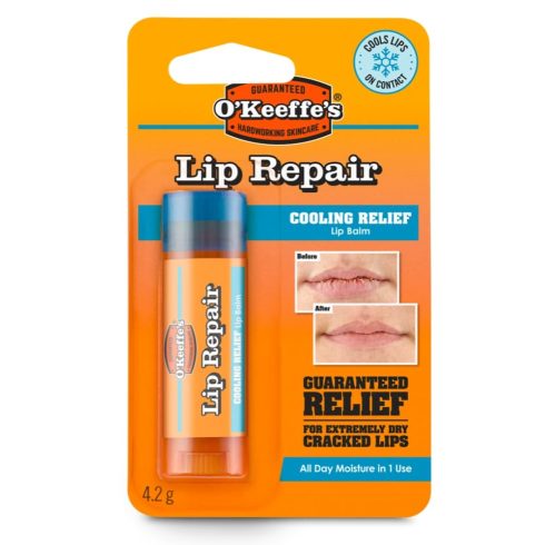 O’Keeffe’s Lip Repair Cooling Relief hűsítő ajakbalzsam csomagolása száraz, repedezett ajkakra, 4,2 g