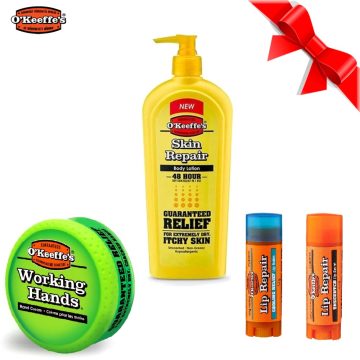   O’keeffe’s Szett Ajándék Dobozban, Working Hands 96g, Lip Repair és Lip Reapir Cooling Ajakbalzsam 4,2g, Skin Repair Testápló 325ml   